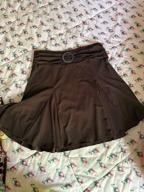 Classic Brown Circle Skater Skirt with Decorative Ring